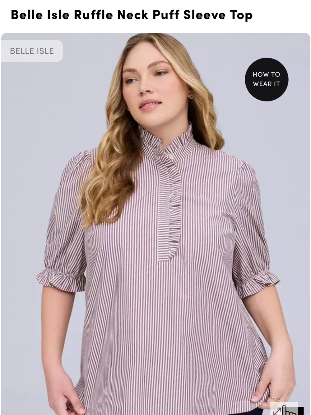 torrid Pink and White Striped Ruffle Neck Puff Sleeve Blouse